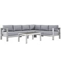 Modway Shore Outdoor Patio Aluminum Sectional Sofa Set, Silver and Gray - 5 Piece EEI-2557-SLV-GRY